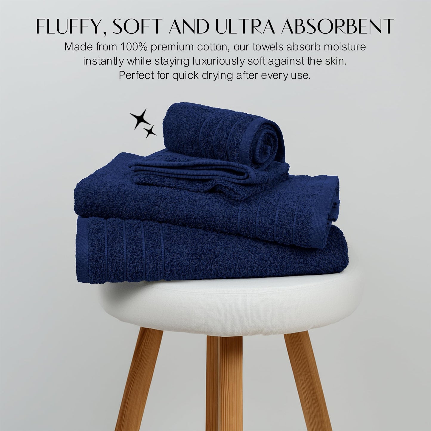 100% Cotton 8 Piece Towel Bale Set - Luxury Bathroom Towels (Navy)