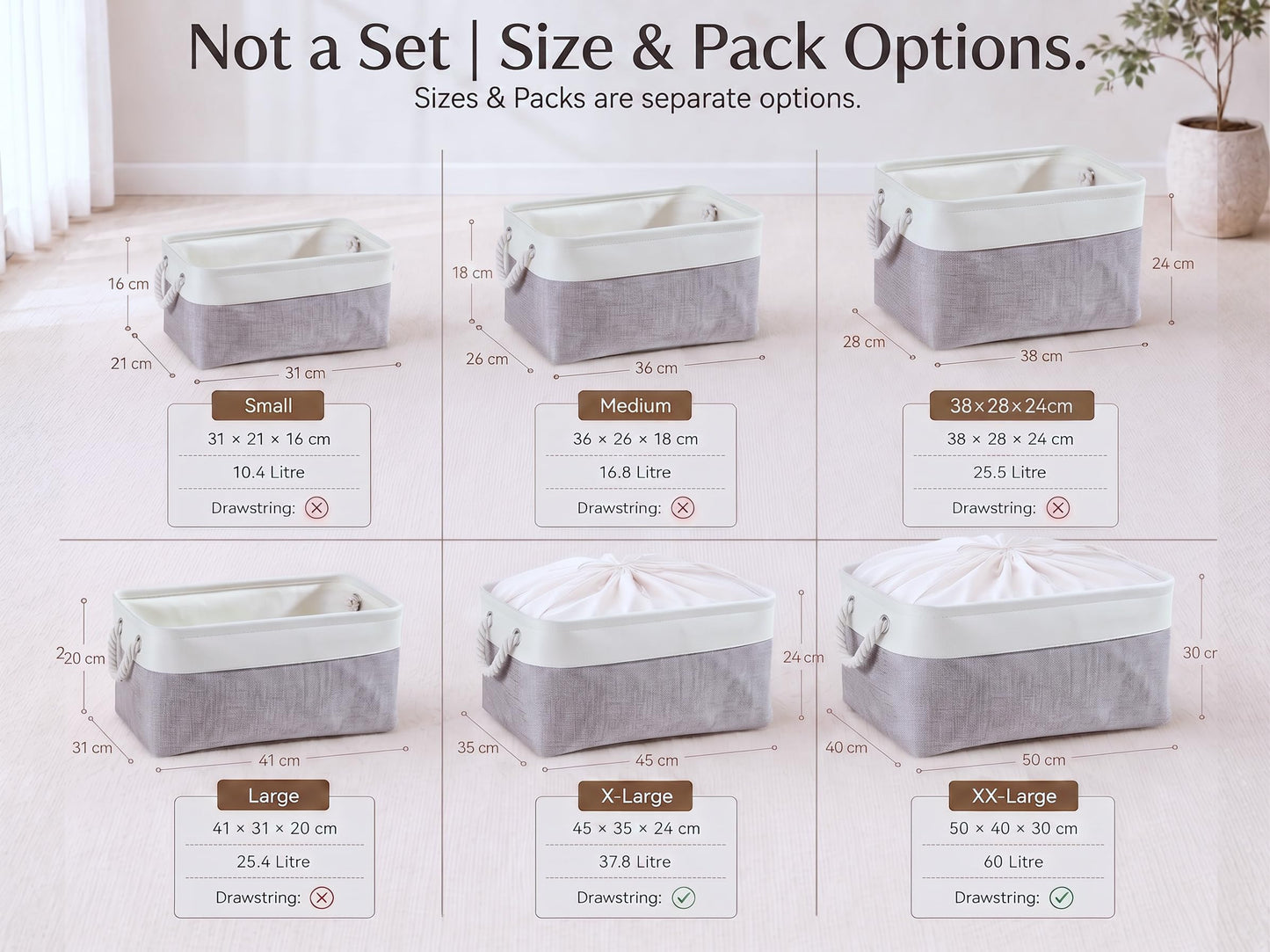 Mangata Fabric Storage Box set of 3, Foldable Fabric Storage Baskets with Handles for Cupboards, Wardrobe, Shelves, Bathroom, Clothes, Toys, Towel
