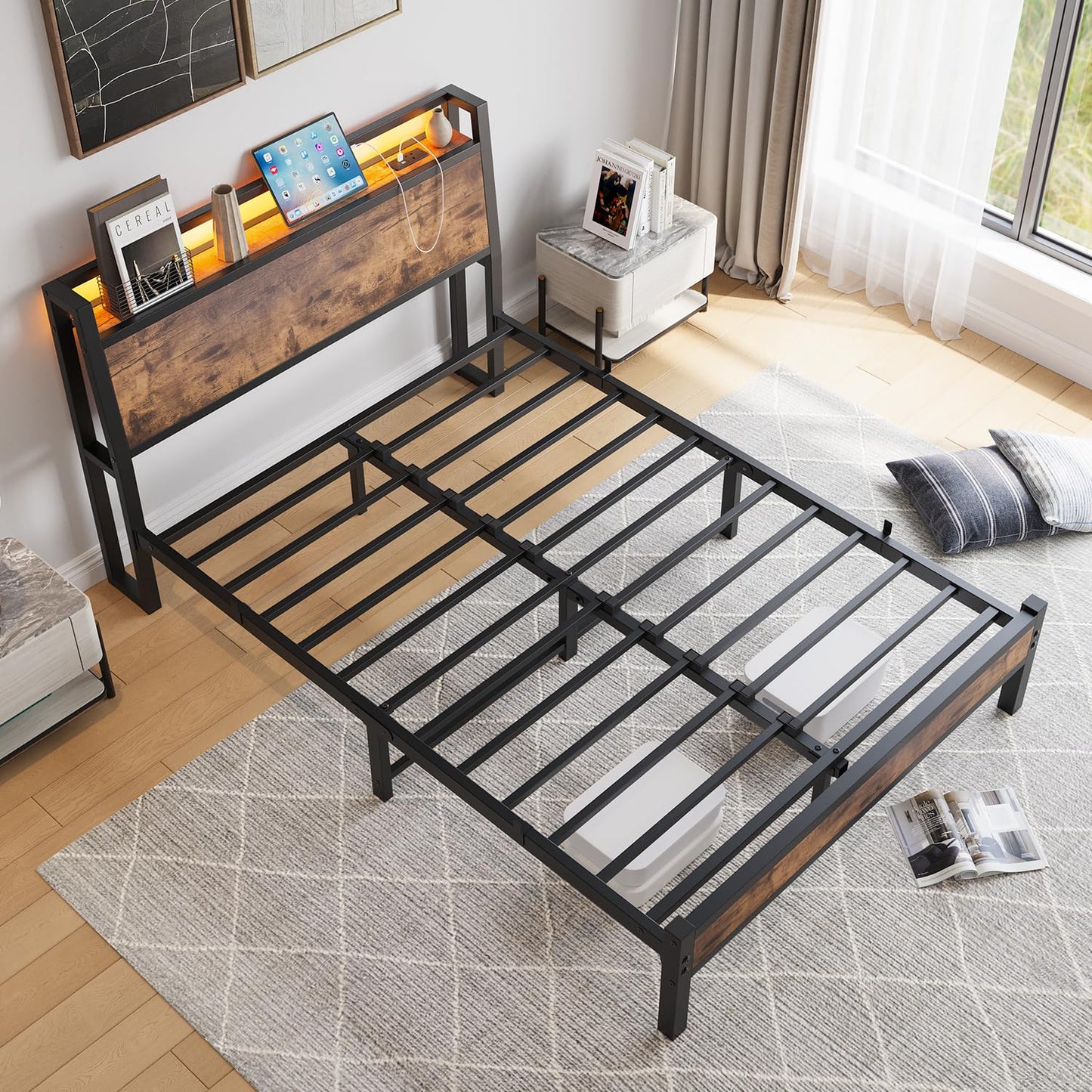 JELUTE Double Size Bed Frame, Black 135 x 190 cm