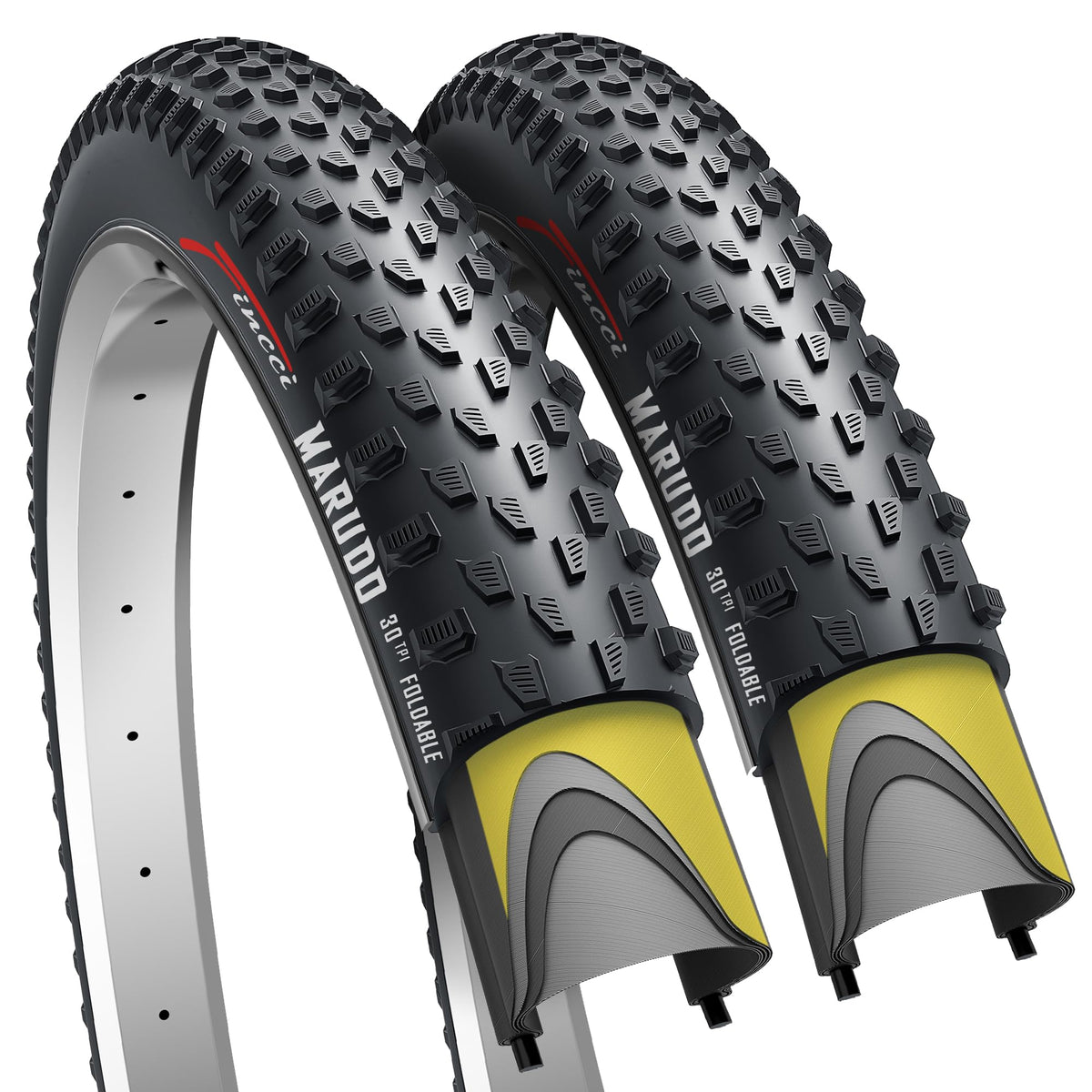 Fincci Bicycle Tyres MTB 29 x 2.1 Inch - Pair Foldable Tires 29 inches 30 TPI with 1mm Nylon Protection - Pack of 2 Accessories 52-622 for Mountain