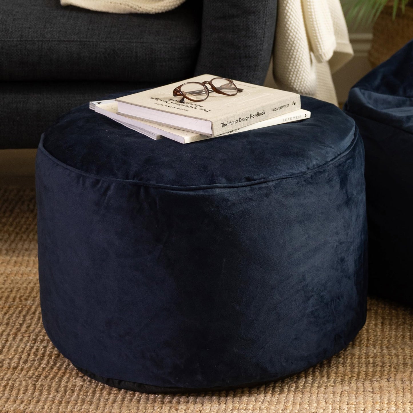 icon Milano Velvet Large Bean Bag Footstool with Filling Included, Blue