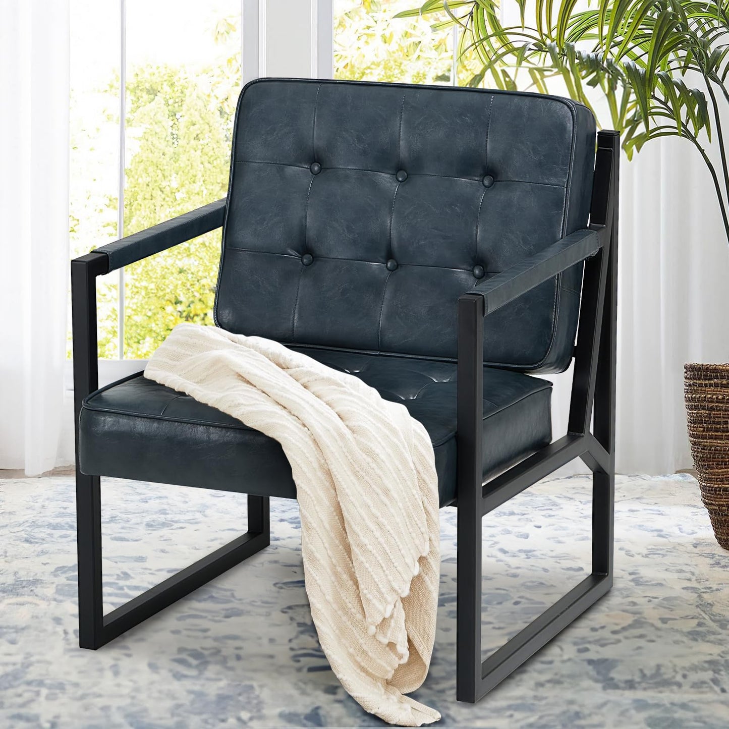 COLAMY Mid Century Modern Accent Chair Set of 1, Comfy Living Room Armchair with Metal Legs