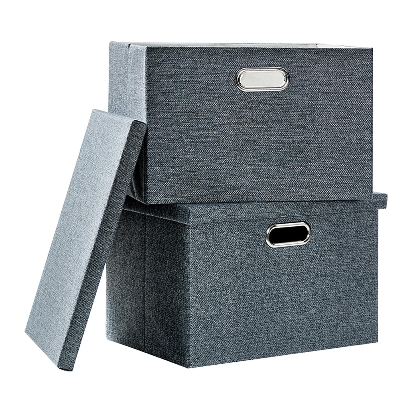 AlphaHome Fabric Storage Boxes with Lids [2 Pack], Foldable Linen Fabric Storage Baskets for Organising Clothes and Toys (Slate Grey, Large)