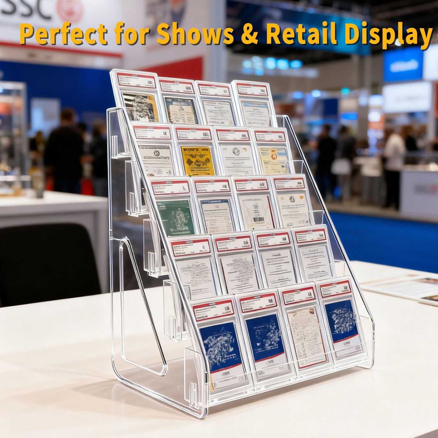 Oncpcare 2 Pack 5-Tier Transparent Card Display Shelves – Vertical Racks with Large Capacity for Trading Sports Baseball Basketball Greeting Cards