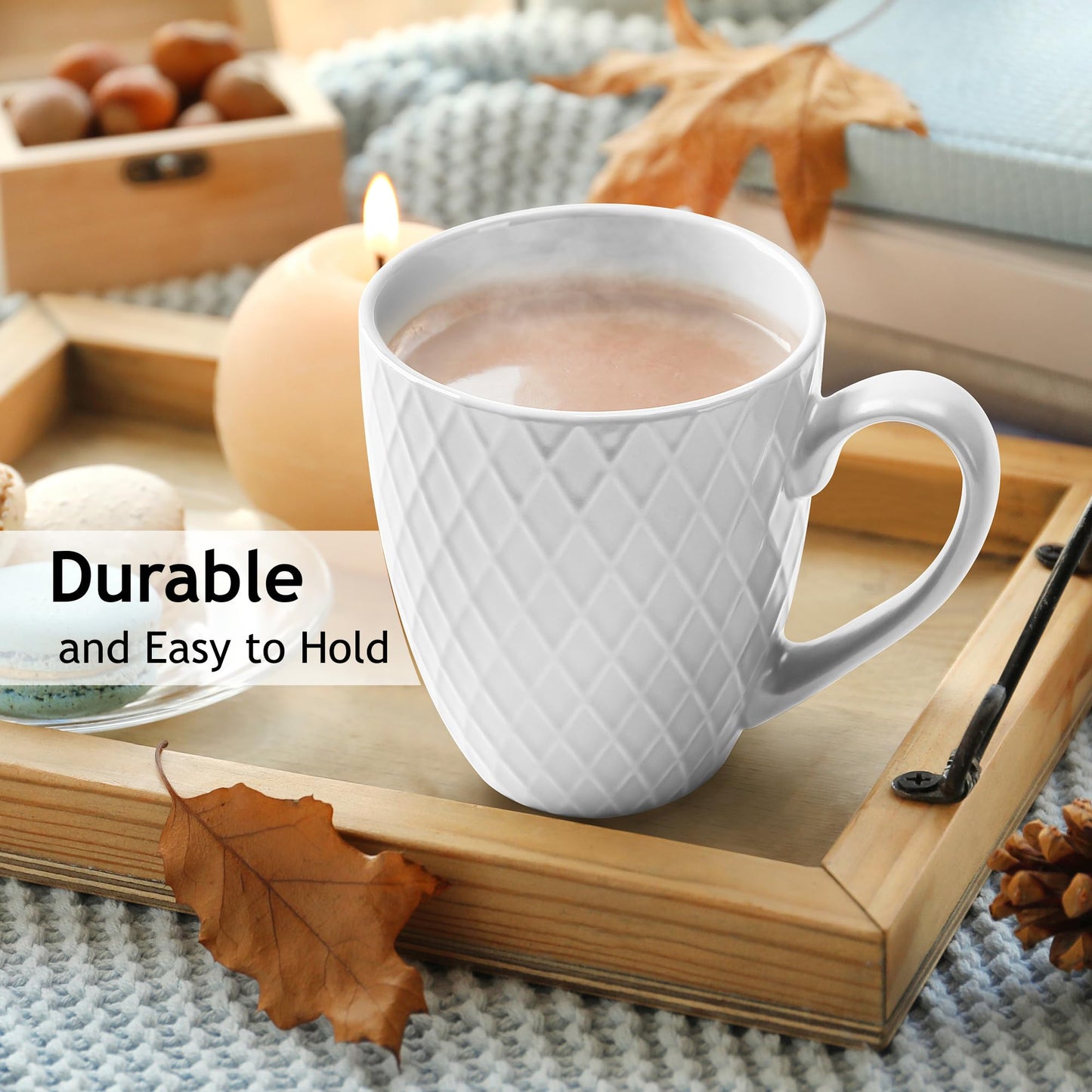 MIAMIO  6 x 400 ml  Coffee Mug Set/Mug - Modern Ceramic Mug Matt - Coffee Mug Large - Palmanova Collection (White)