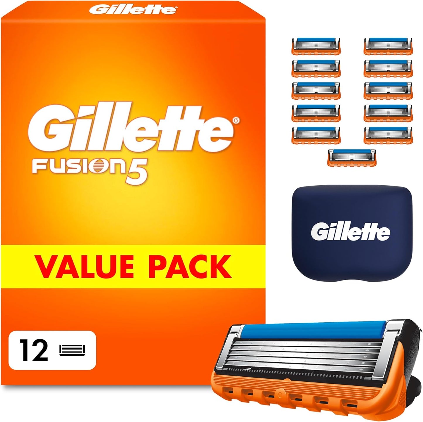 Gillette Fusion5 Men's Razor Refill Cartridges, 12 Count, New but open scruffy box
