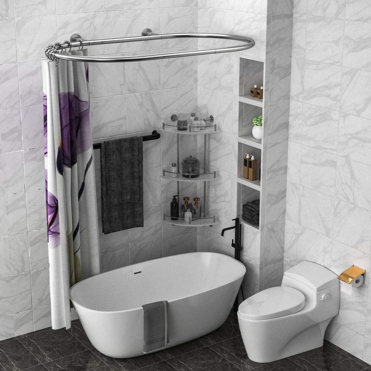 Sikaiqi Oval Shower Curtain Rod Hoop Square Shape Bathroom Rod for Clawfoot Tub Free Standing Tubs (Silver)