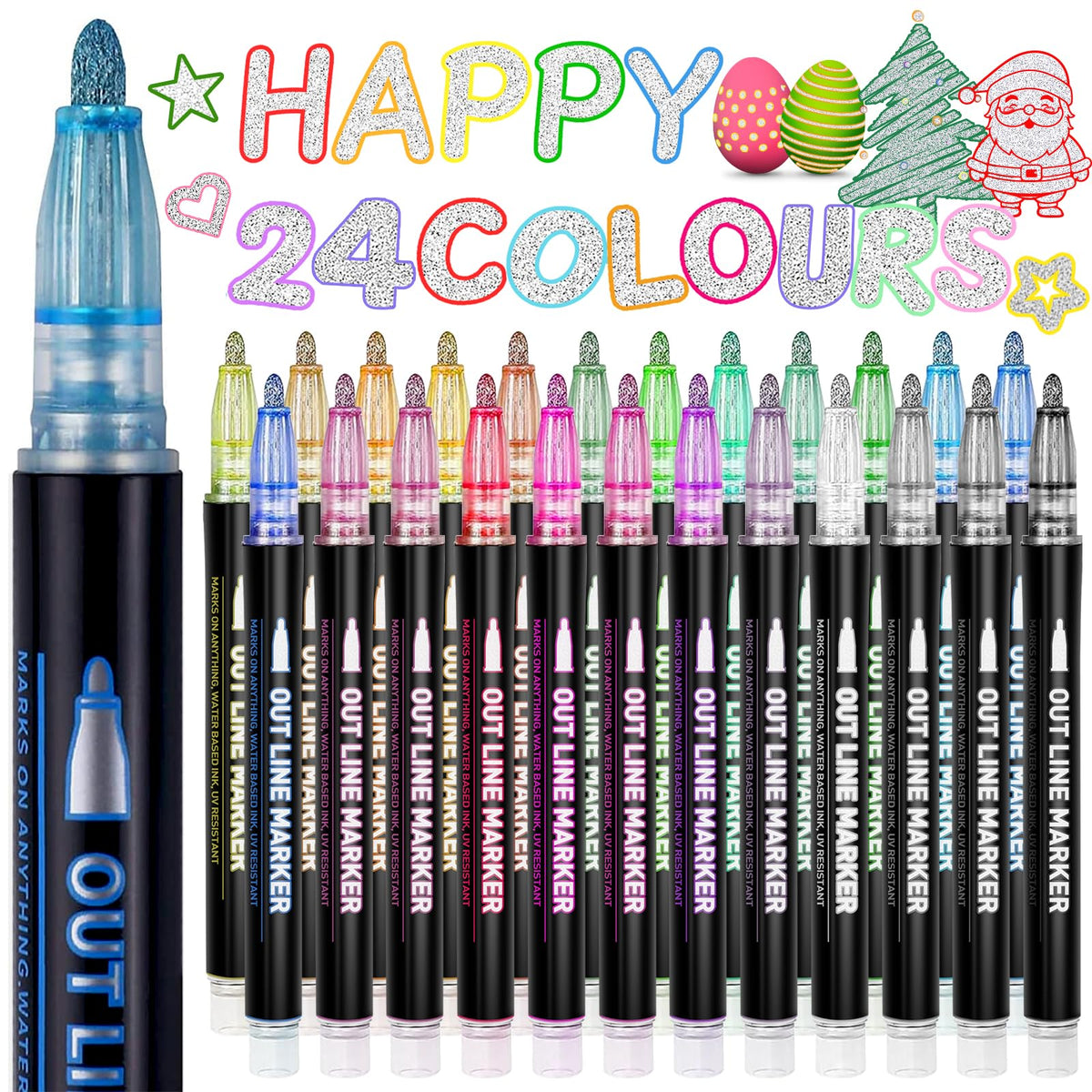 Lenski Gifts for Teenage Girls Birthday Presents, 24 Glitter Pens Outline Marker Pens, Stocking Fillers Kids, Arts and Crafts for Kids, Gifts for 4-13
