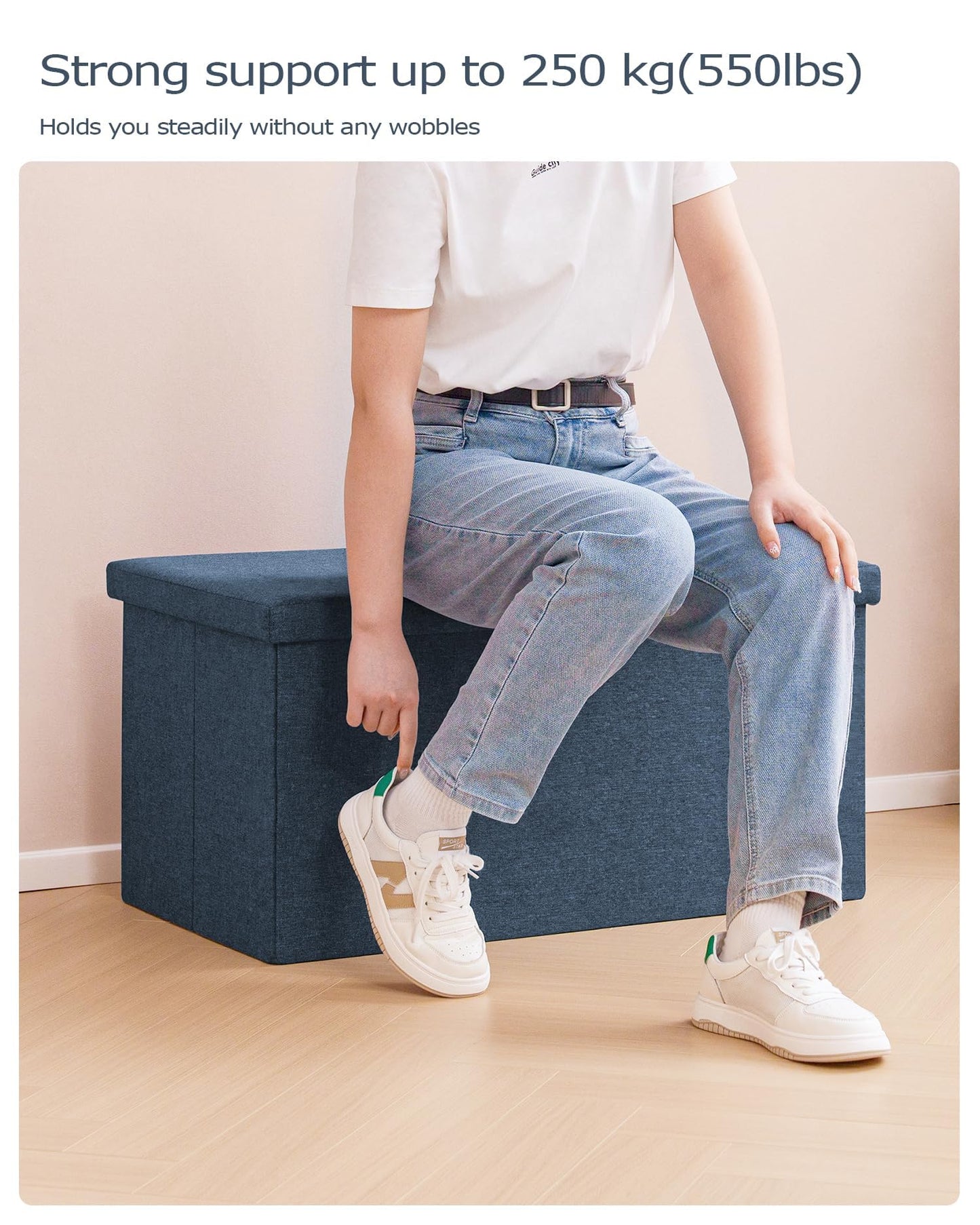 Bonlife Large Storage Ottoman Bench, Foldable Footstool with Tray