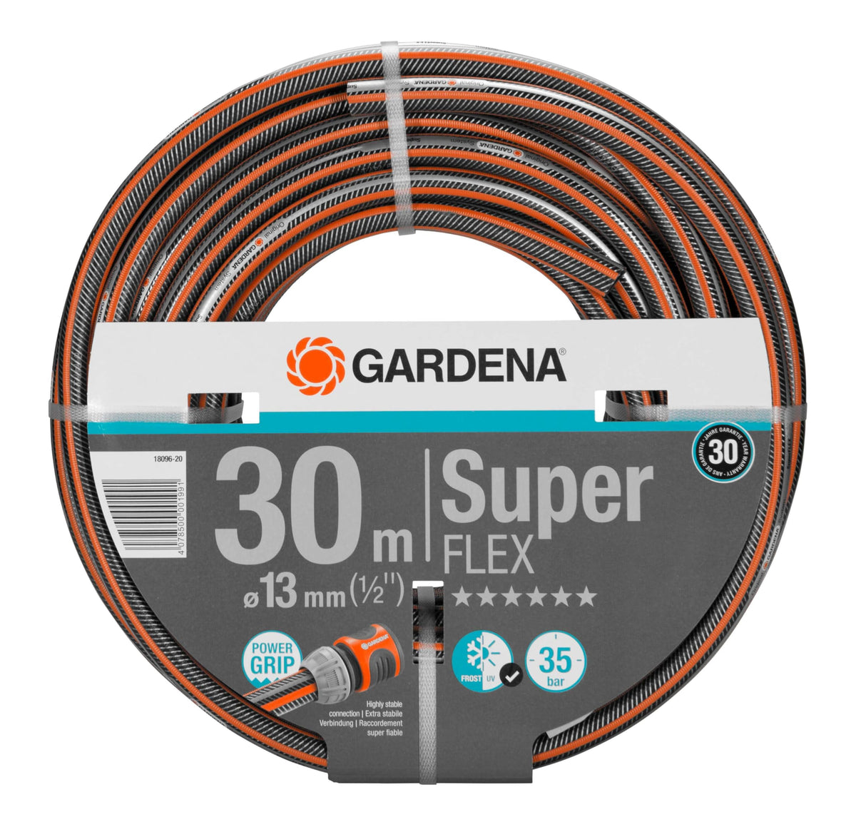 Gardena Premium Superflex Hose, 13 mm (1/2 inch), 30 m: Garden Hose with Power Grip Profile, 35 bar Burst Pressure, Highly Flexible, Keeps its Shape,