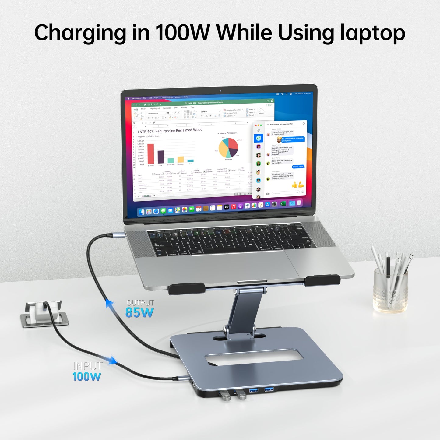 BENFEI Laptop Stand with USB C 6in1 Hub, HDMI 4K@60Hz, 4*USB3.0, 100W PD Compatible with MacBook Pro/Air, iPad Pro, XPS, Thinkpad