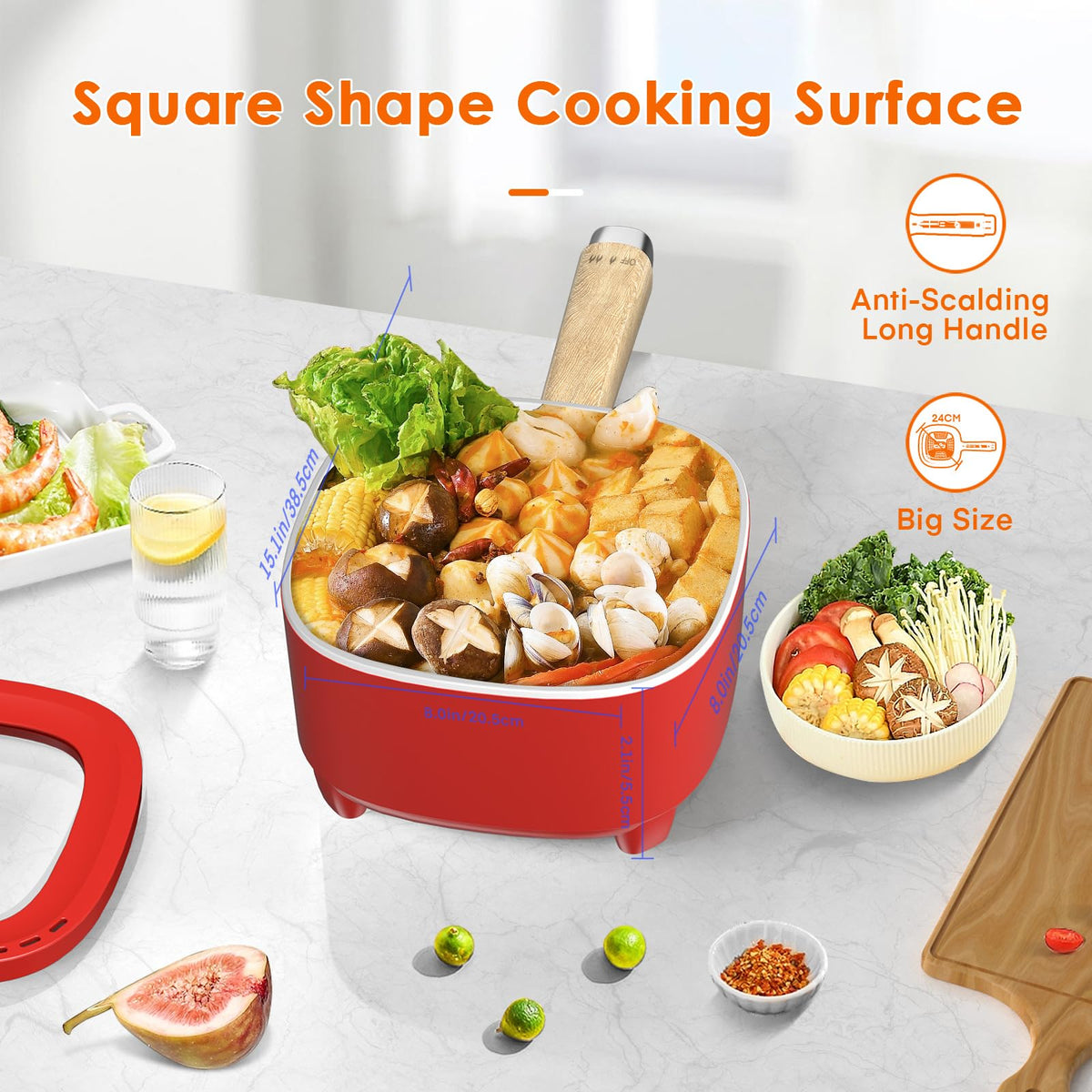 Audecook Electric Hot Pot, Cermic Glaze Non-Stick Frying Pan, Portable Travel Multicooker for Ramen, Steak, Egg, Fried Rice, Oatmeal, Soup, 350W/800W