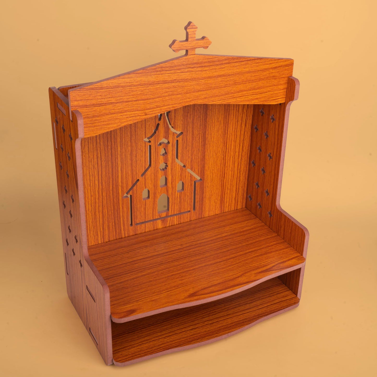 Tarini Gallery Wooden MDF Wall Mounted Hanging Prayer Shelf Table top Religious Display Décor Storage for Home Office and Gifting