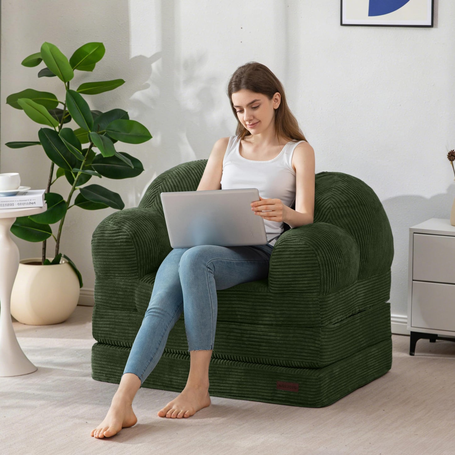 MAXYOYO Folding Sofa Bed with Backrest, Floral Shaped 2 in 1 Convertible Sofa to Comfy Faux Fur Bean Bag Chair for Adults