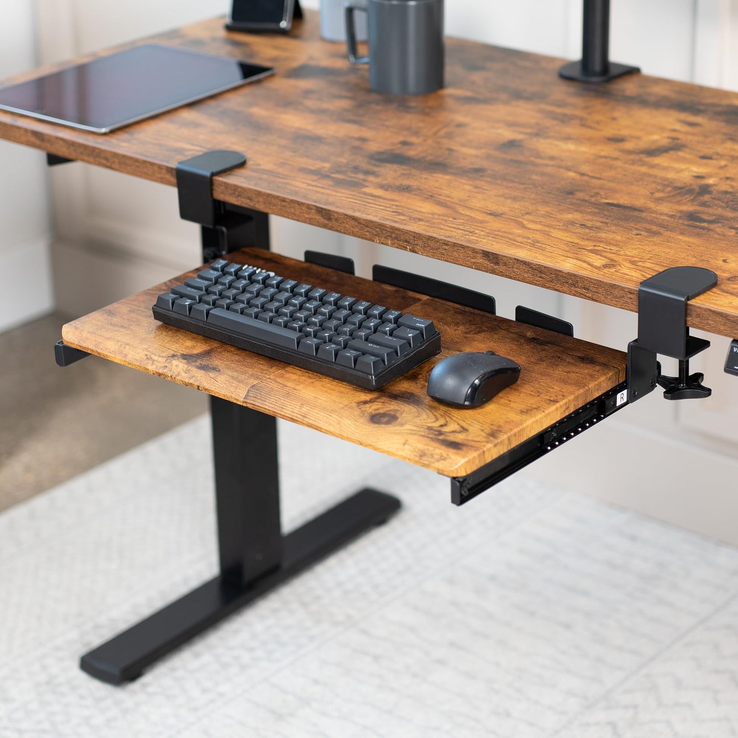 VIVO Small Keyboard Tray, Under Desk Pull Out with Extra Sturdy C Clamp Mount System, 20 (26 with Clamps) x 11 inch Slide-Out Platform Drawer, Rustic
