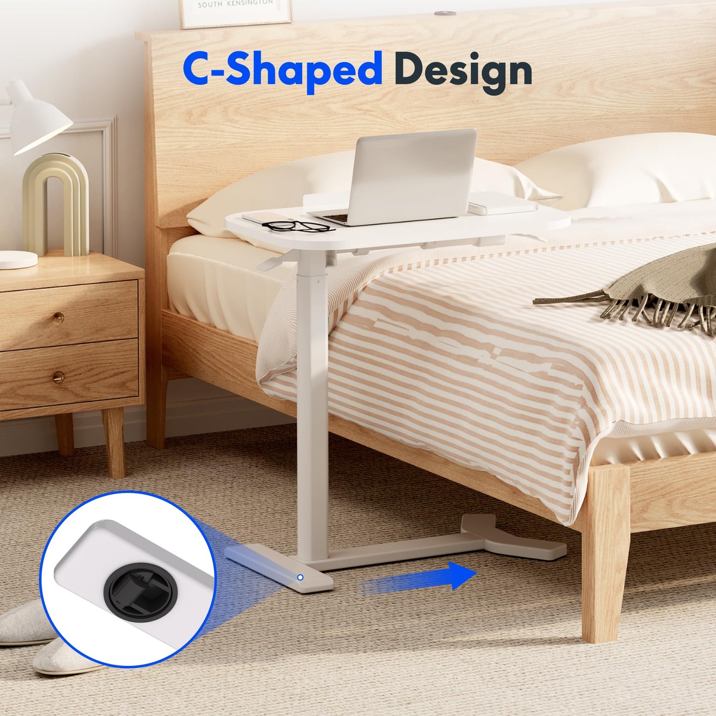 FLEXISPOT C-Shaped Side Table Height Adjustable End/Bedside Table for Sofa Bedroom Living Room Office