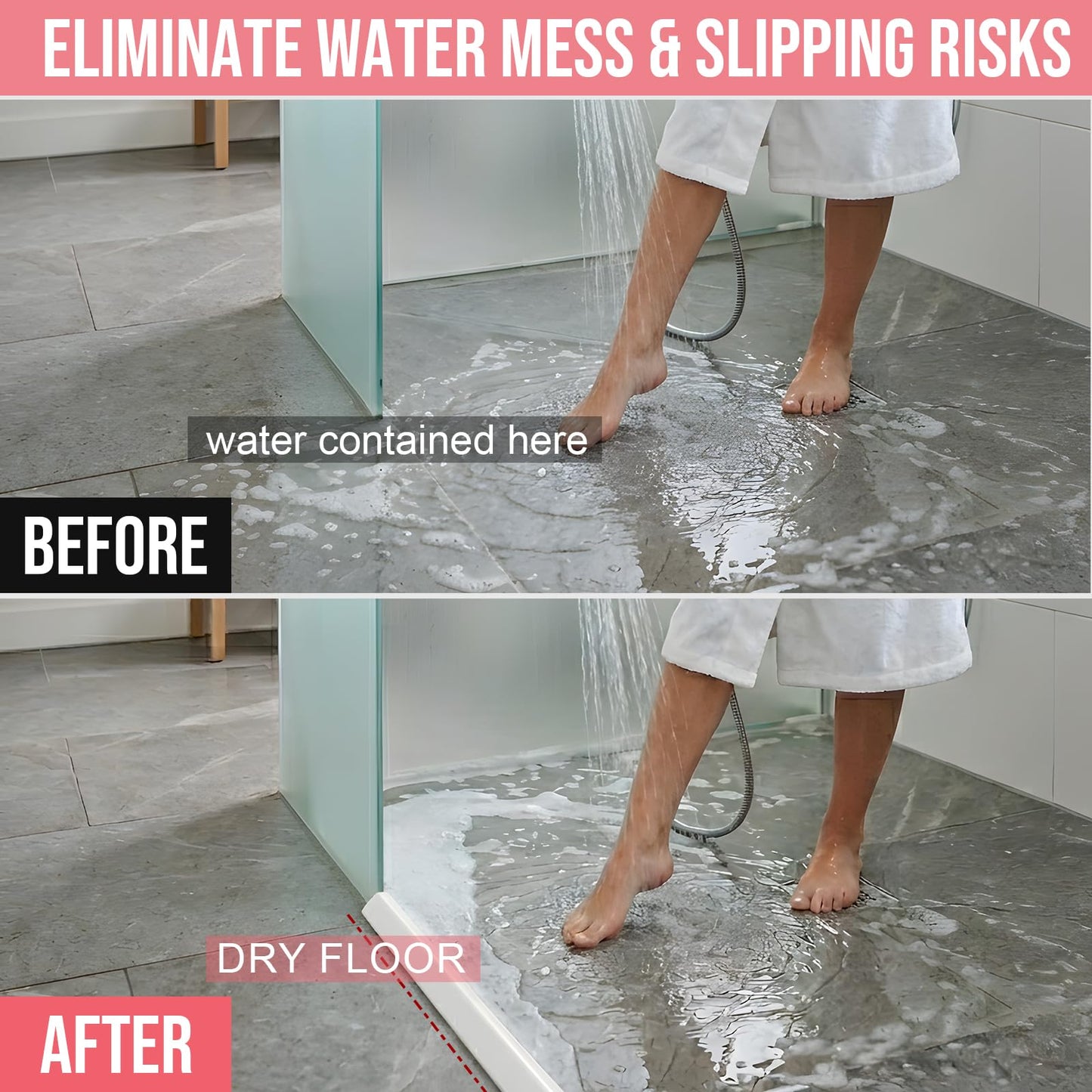 Nayotaa Wet Room Floor Barrier Flexible Water Barrier 250cm (White) - Leakproof Shower and Sink Seal