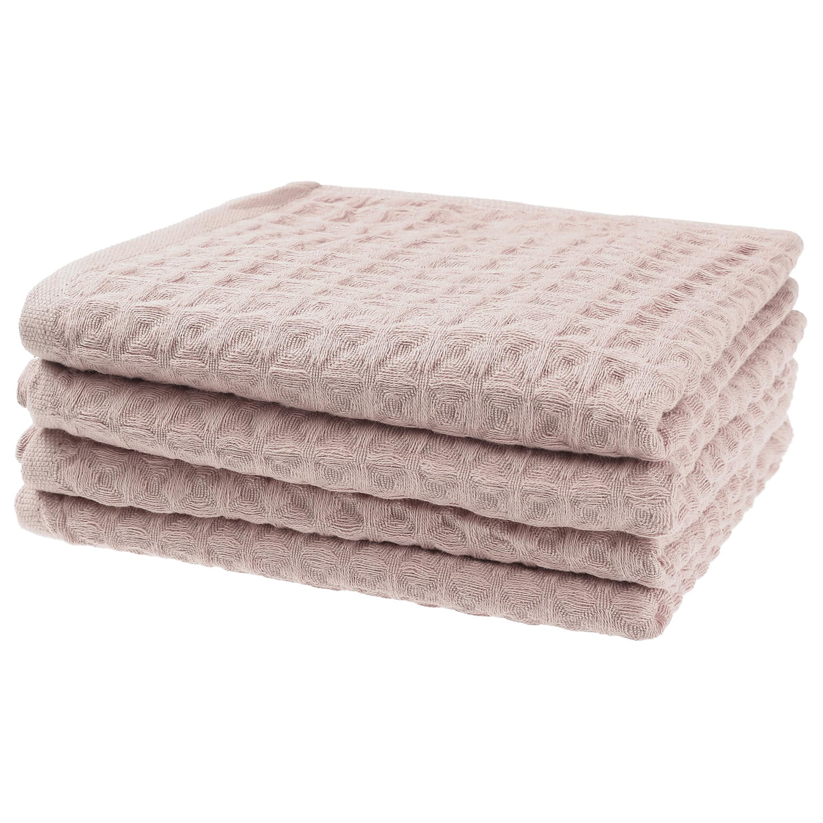 Uxcell 100% Cotton Home Soft Absorbent Hand Towels 35 x 80Cm, Waffle Weave Towel Sets for Bathroom, Kitchen Pink Pack of 4