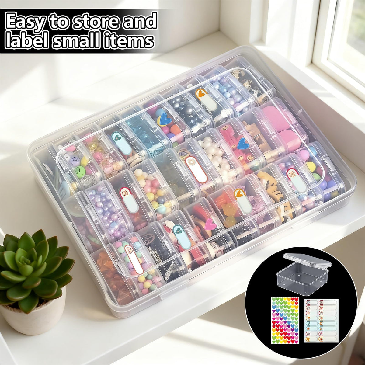 20PCS Mini Storage Set, 18 Clear Boxes, Bead Organiser, Craft Containers