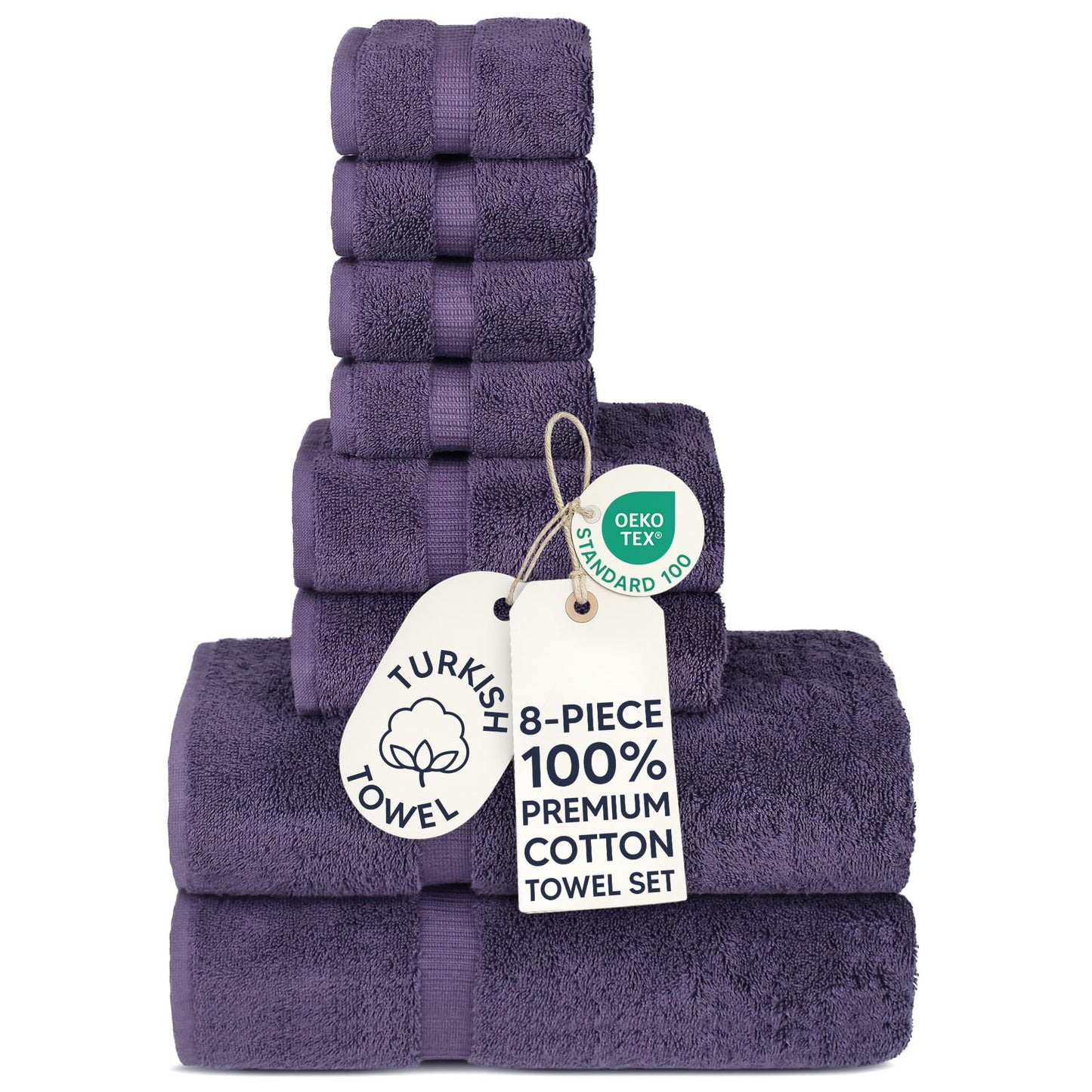 Chakir Turkish Linens | Hotel & Spa Quality 100% Cotton Premium Turkish Towels | Soft & Absorbent (8-Piece Towel Sets, Plum)