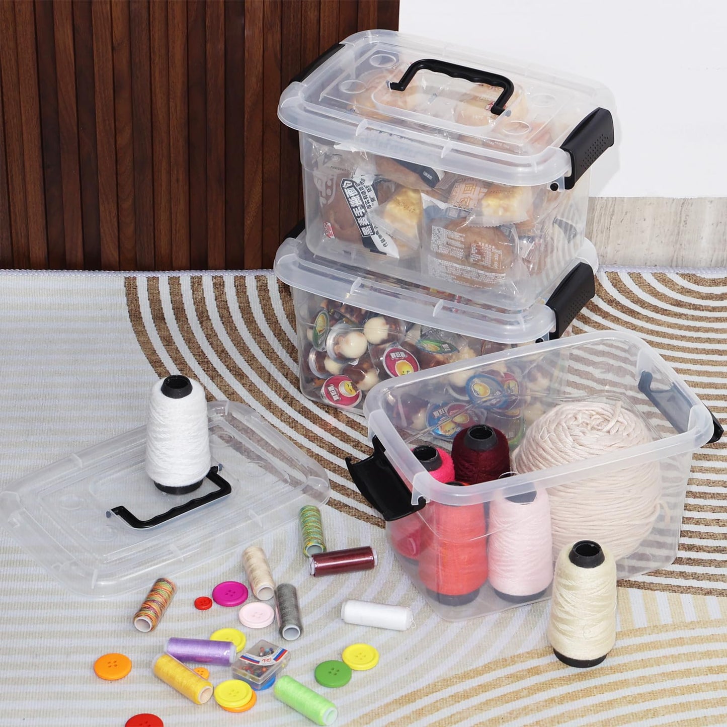 Lesbye 6 Pack Storage Boxes with Lids, Plastic Small Clear Stackable Box for Shelves Toys, 5L