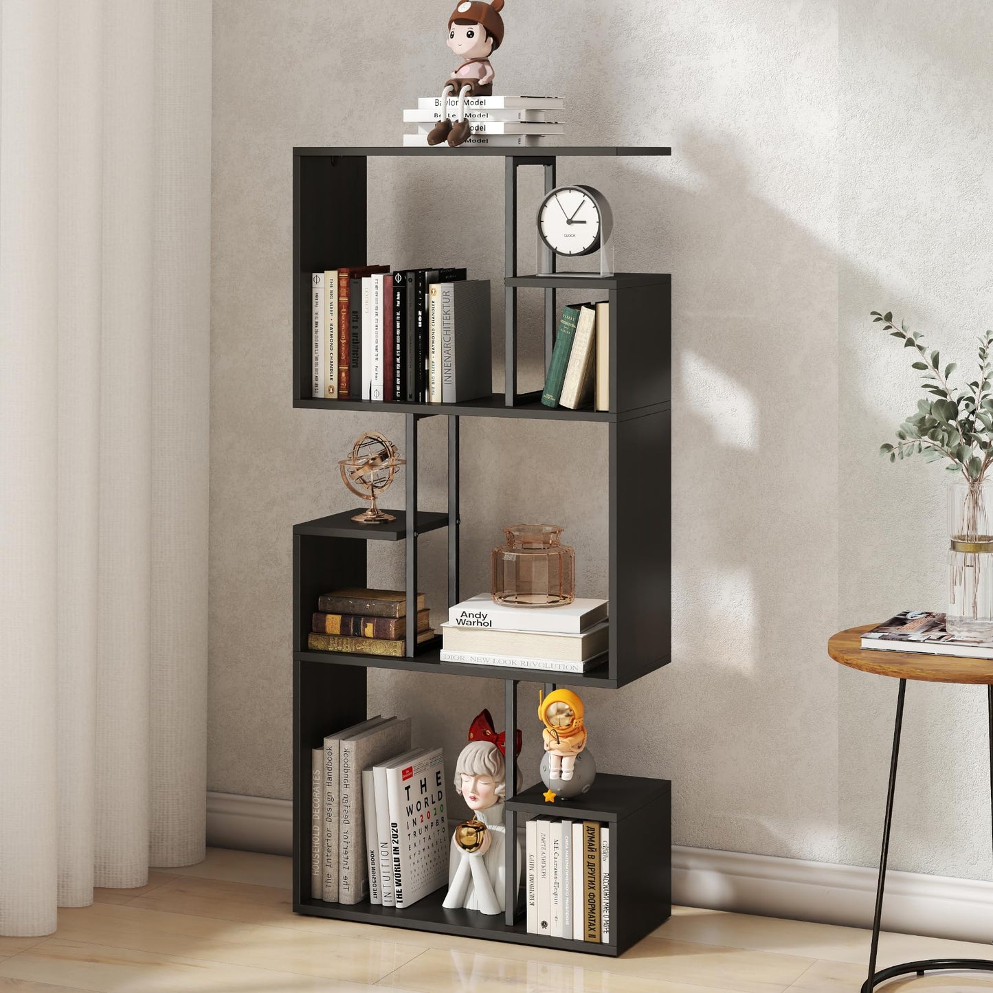 Manora Black Bookshelf 3 Tier Slim Freestanding Room Divider Shelves