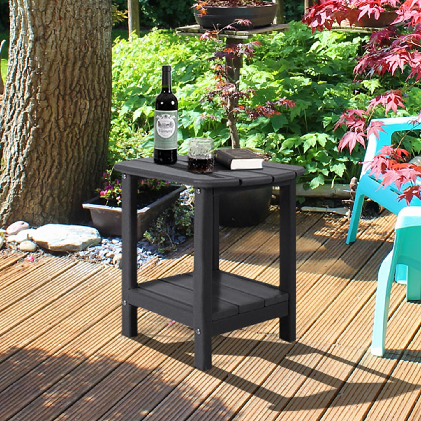 NALONE Adirondack Side Table 16.5" Outdoor Side Table HDPE Plastic Double Adirondack End Desk for Patio (Black)