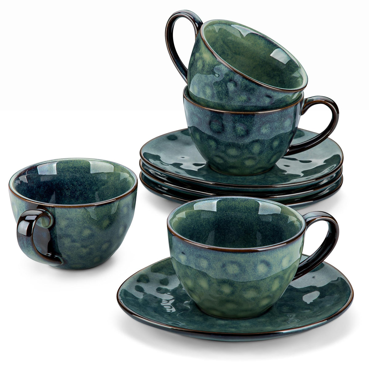 vancasso Starry Cup and Saucer Set, Ceramic Coffee Cup Set for 4 People, 270 ml Afternoon Tea Cup Set, Espresso Cup, Cappuccino Cup, Suitable for All