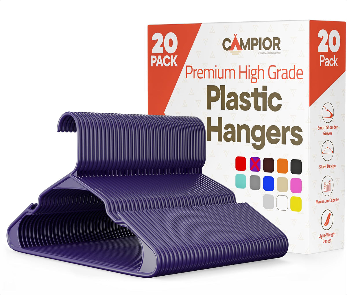 Campior Premium Clothes Hangers – Space-Saving Slim Design, Lightweight and Durable Plastic with Smart Shoulder Grooves