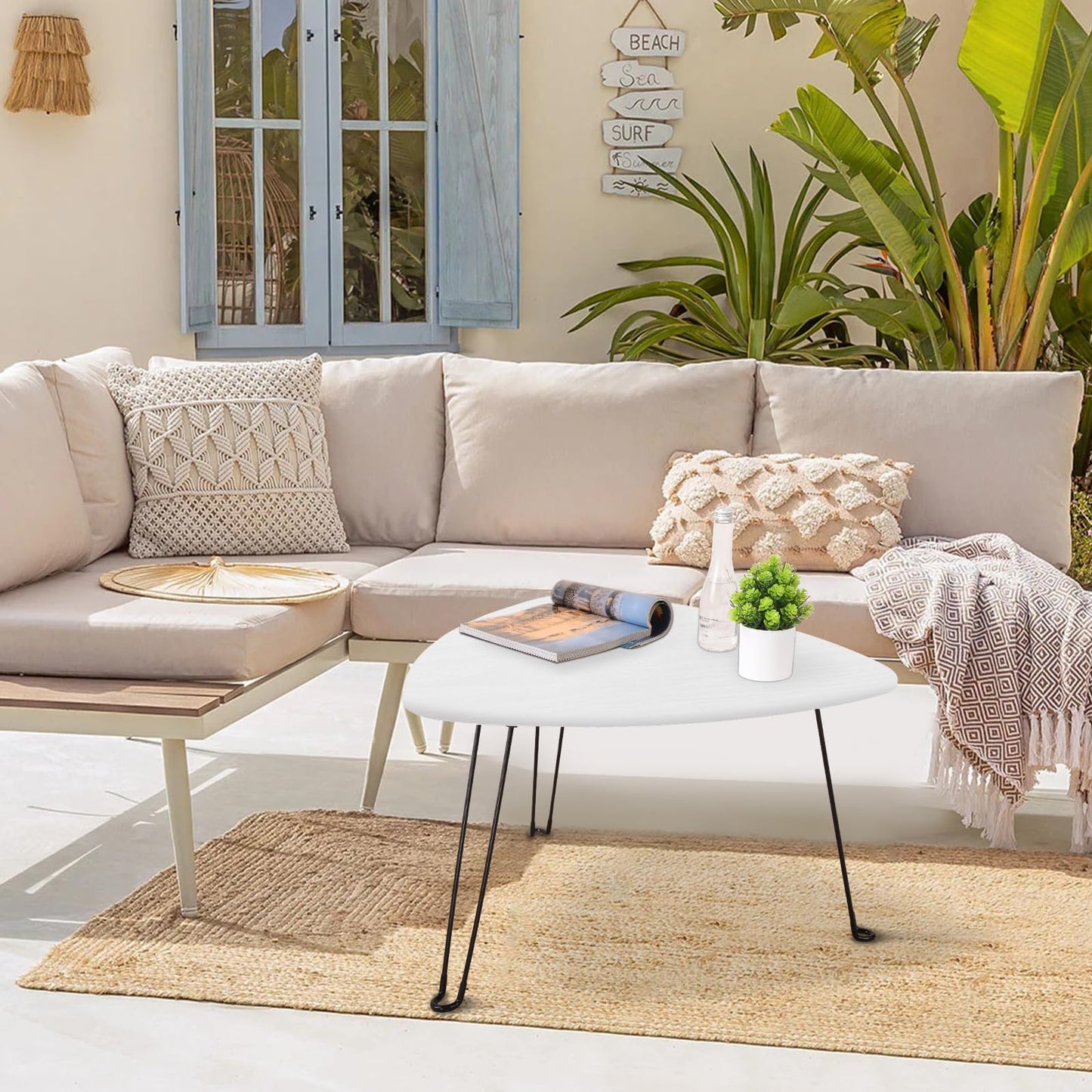 FEUFOAM Coffee Table for Small Spaces White Folding Wooden Triangle Center Sofa Tables Simple Design Droplet Coffee Table With Steel Legs Modern