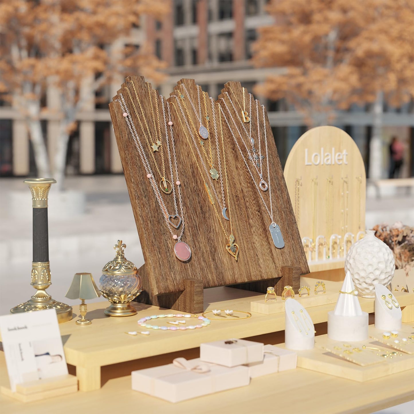 Lolalet Wooden Necklace Display Stands for Selling, Freestanding Multiple Necklaces Stands and Displays for Vendors