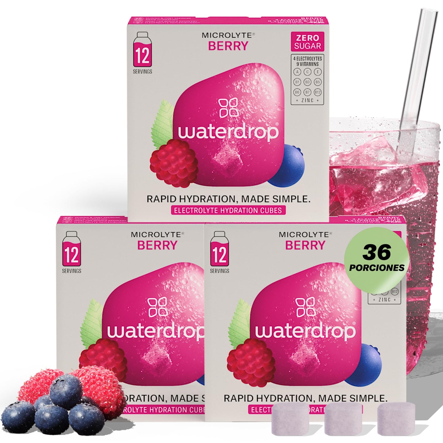 waterdrop? Microlyte Berry - Electrolytes Tablets for Hydration, 36 Water Flavouring Cubes with Magnesium & Calcium, Vegan Electrolytes Drinks, Sugar