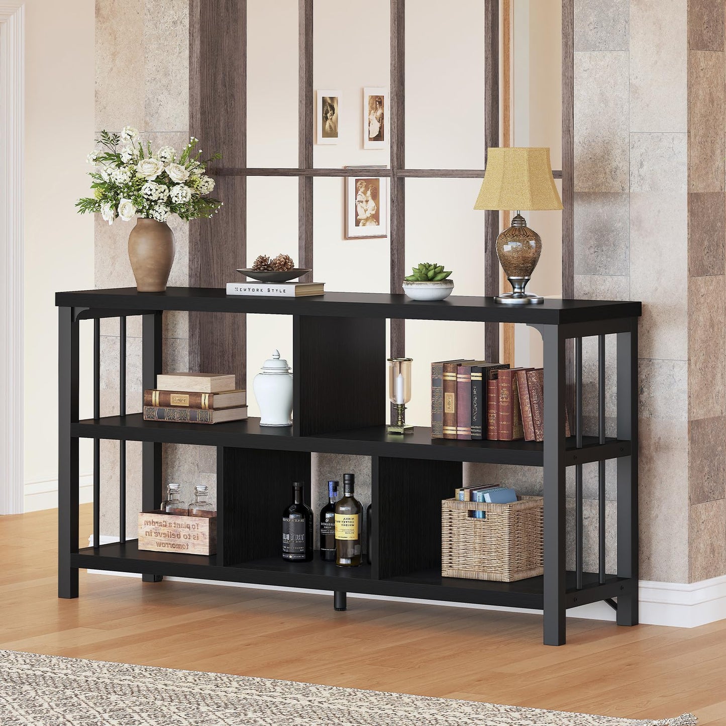 IBF 5 Cube Storage Organizer Bookshelf Low Bookcase 120cm Black Oak