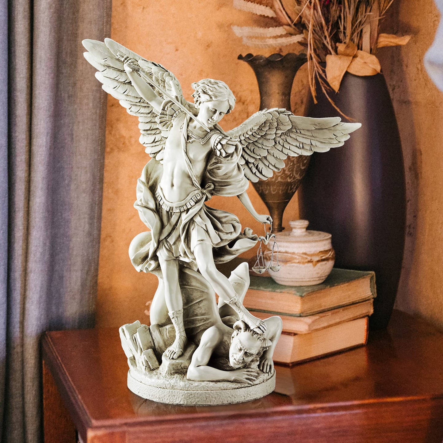 Design Toscano EU1850 St. Michael the Archangel Religious Statue, Gallery, 43 cm, Polyresin, Antique Stone,White