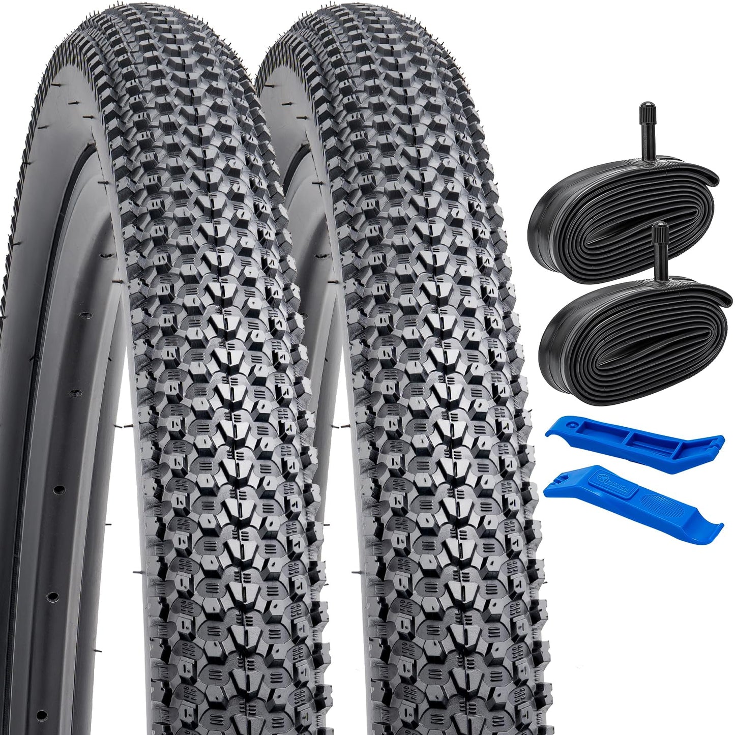 YunSCM 2-PCS 24" Bike Tyres 24x1.95 and 24" Heavy Duty Bike Tubes Schrader Valve AV32mm Compatible with, 50-507 24x1.85 24x1.90 24x1.95 24x2.0 MTB/Off