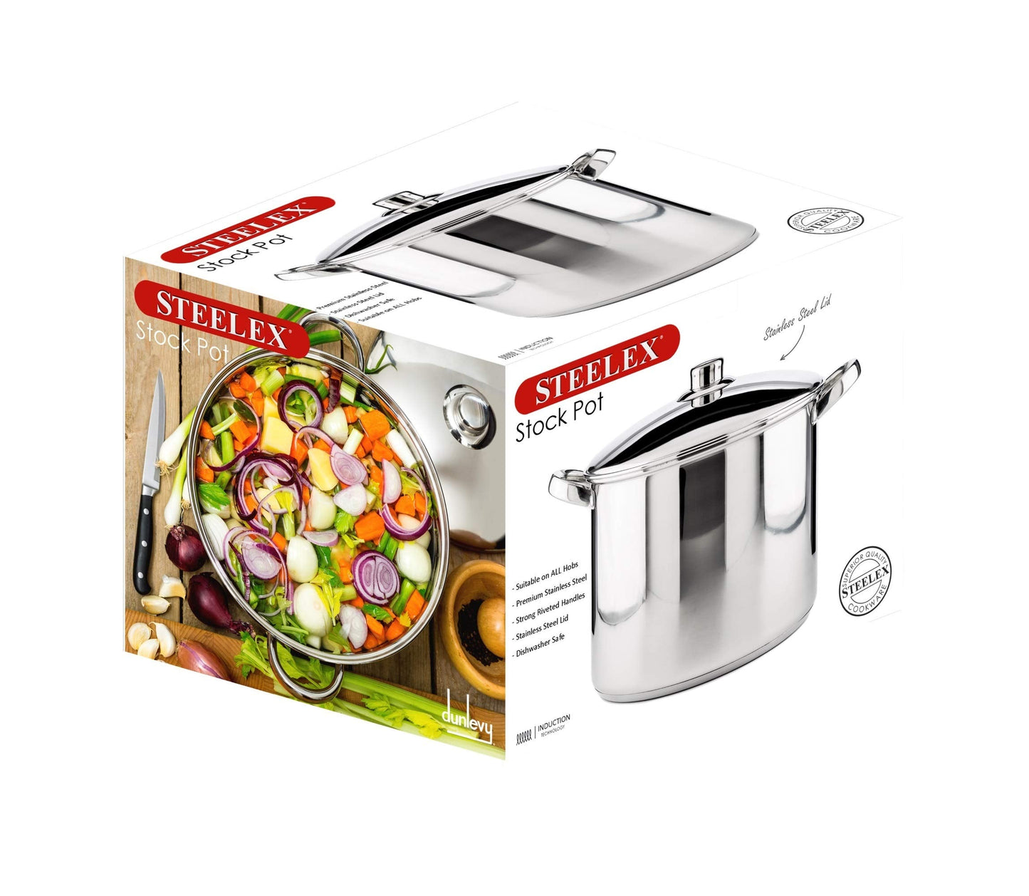 Stainless Steel Induction Stock Pot with Lid Large Deep Casserole Cooking Stockpot Mirror Polished Finish Soup Stew Home Brew Pot (28cm - 12.5 Litre)