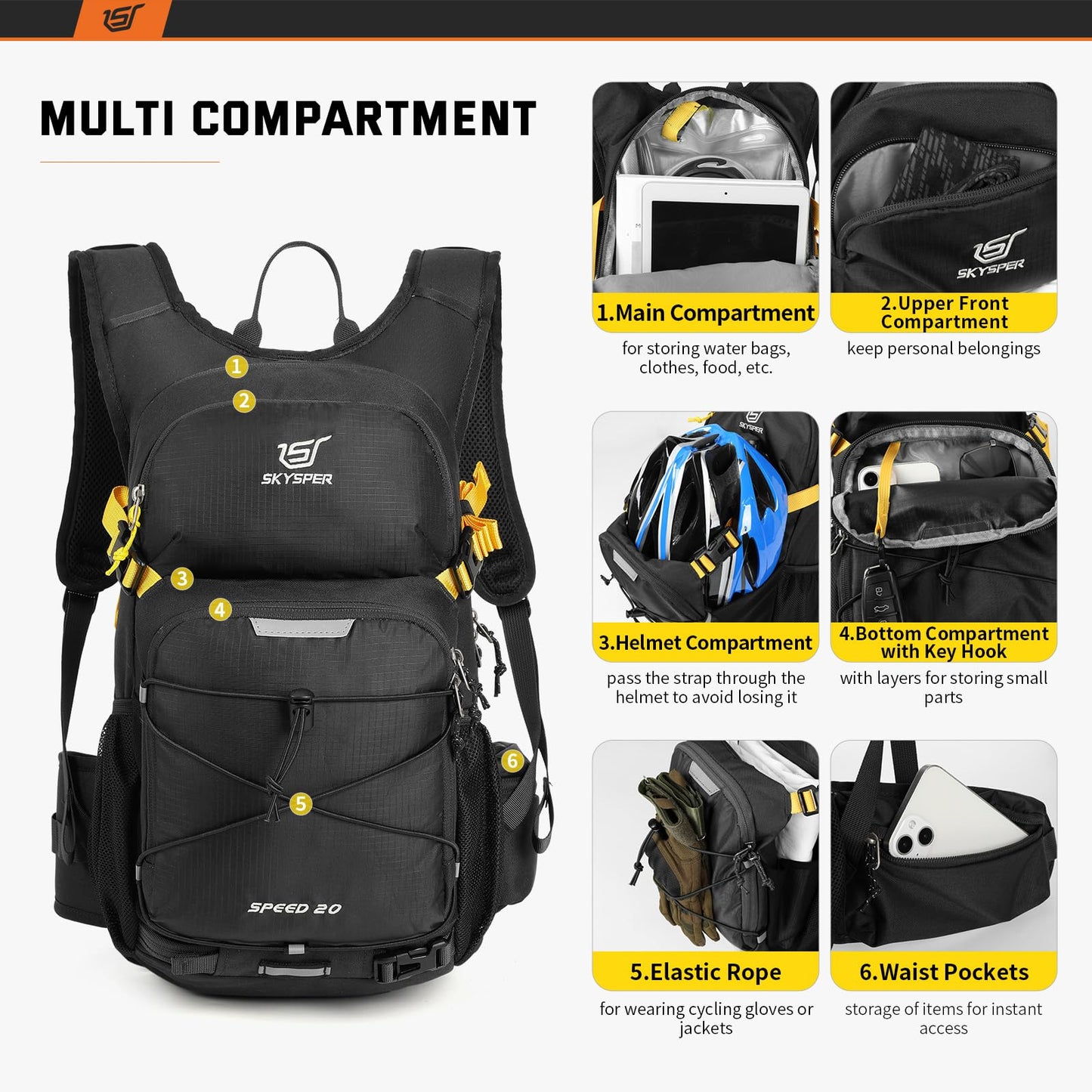 SKYSPER Cycling Backpack 20L Lightweight Bike Backpack for Men Women Running Rucksack for Biking Hiking Climbing(Black)