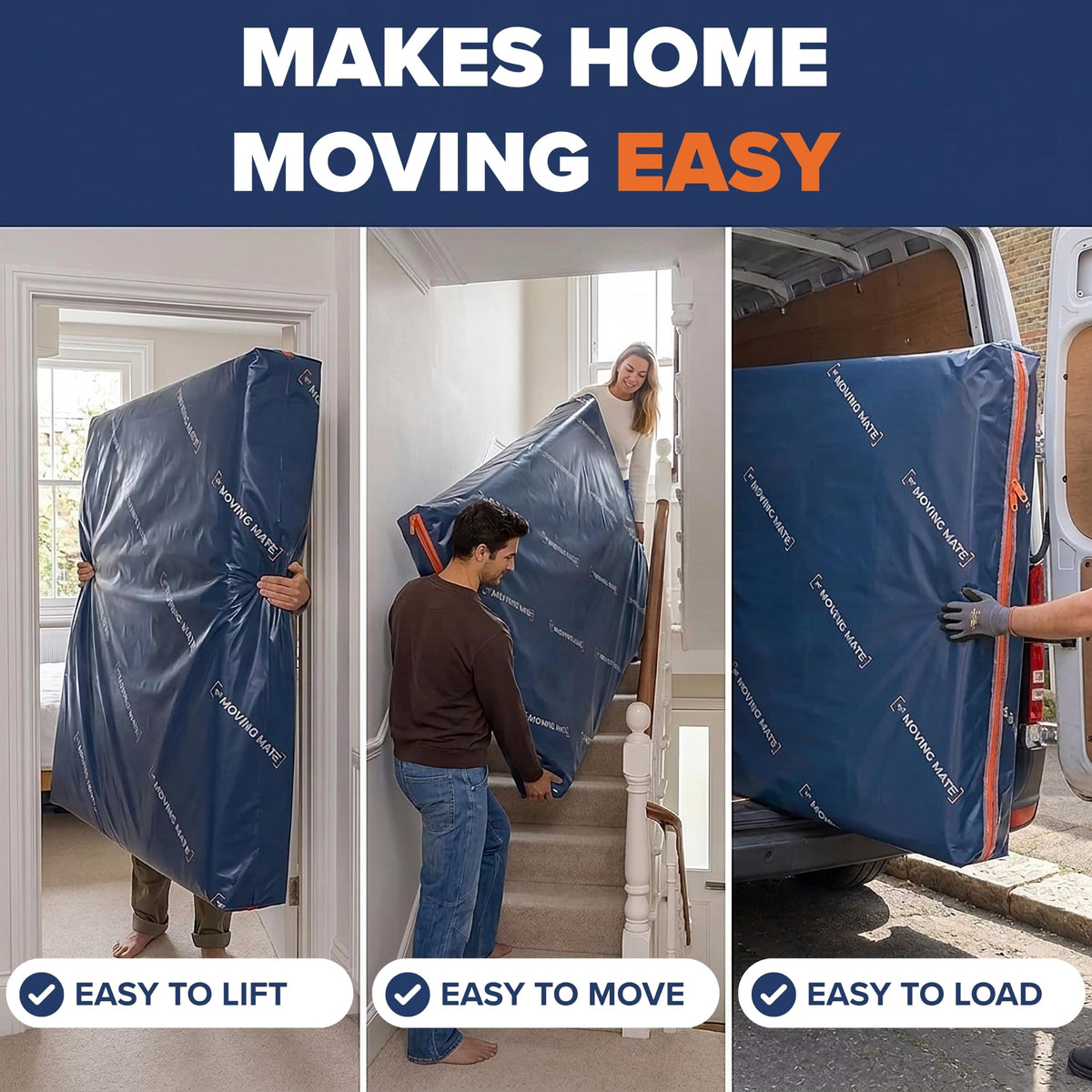 Double Mattress Bag for Moving House and Storage with Zip Cover, 4ft 6