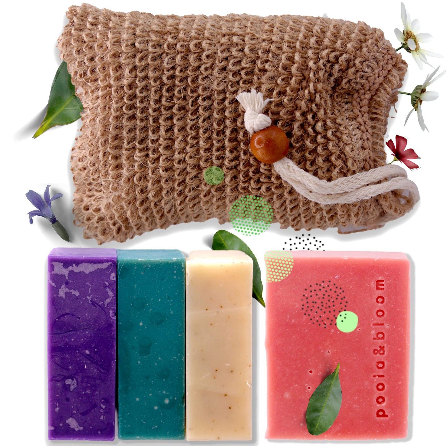 Poola Bloom Organic Vegan Cleansing Blocks Set-4 Exfoliating Handmade Bars with Essential Oils Moisturising Cruelty-free Ideal for Men?s Skincare Soft