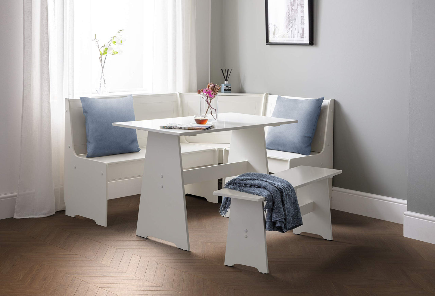 Julian Bowen Newport Corner Dining Set with Bench, White - W158 x D120cm