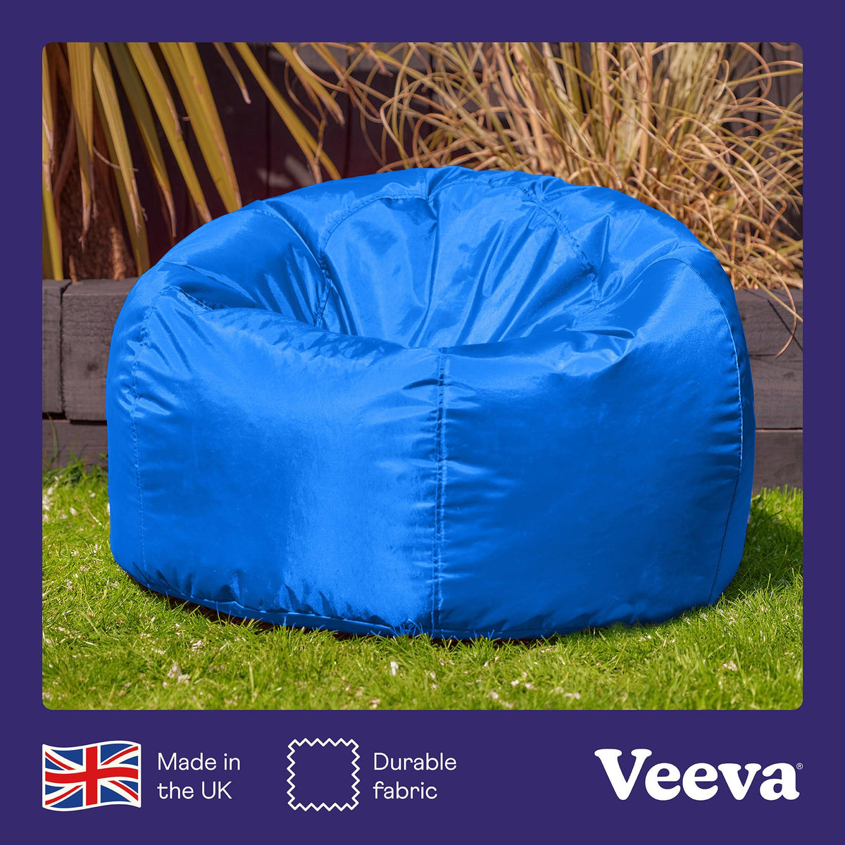 Bean Bag Bazaar Outdoor Bean Bag, Blue, Water Resistant Fabric, Large Beanbag with Filling Included, Floor Chair, Garden Chair, Outdoor Seating,