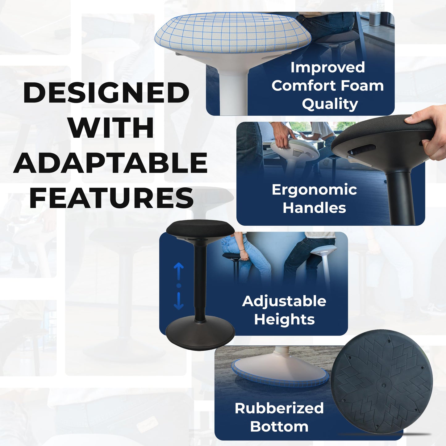 Backerz Ergonomic Desk Stool for Office – Height Adjustable Wobble Stool 40-60 cm