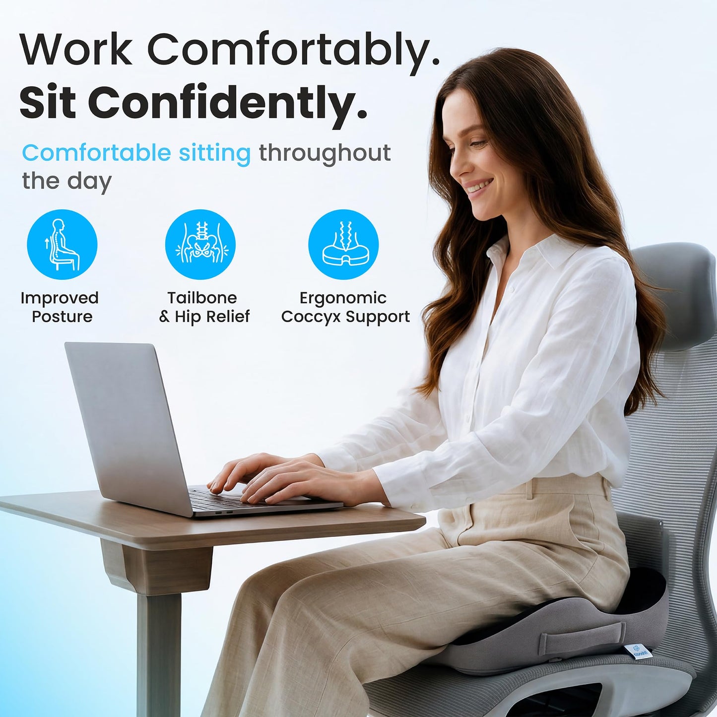 Cooshii Memory Foam Seat Cushion – Coccyx Cushion for Tailbone & Sciatica Support
