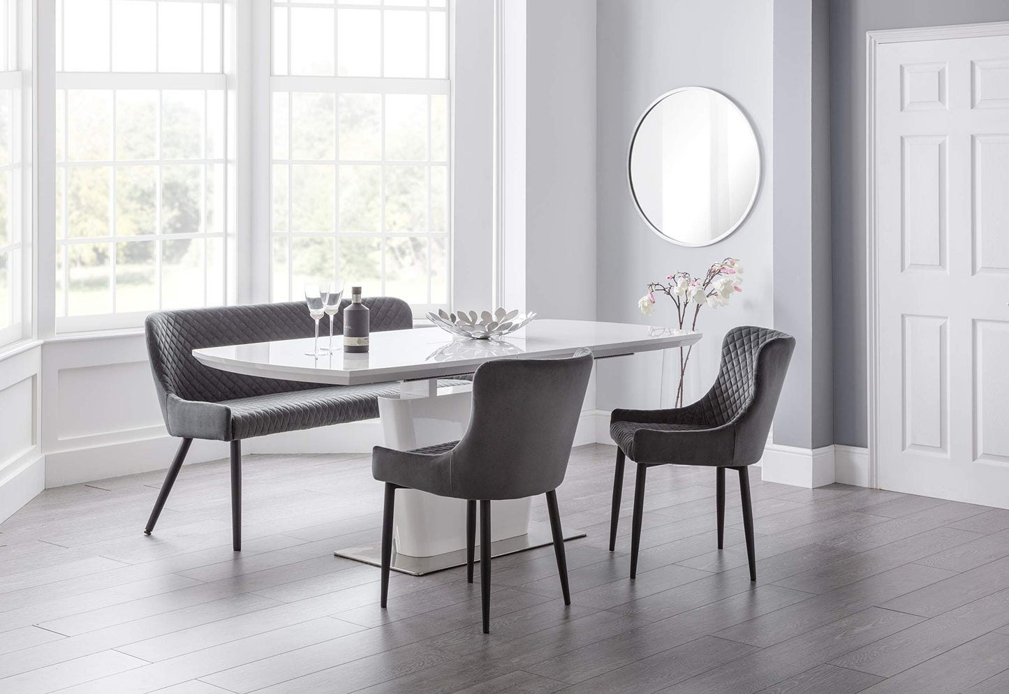 Julian Bowen Luxe Dining Bench for 2, High Back, Velvet, Grey - H82xW143cm