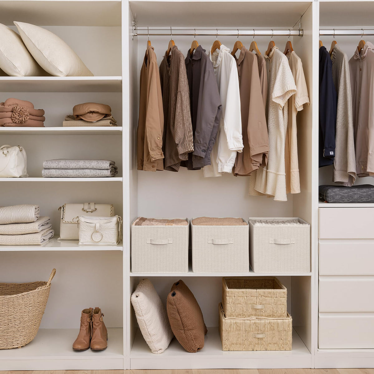 StorageWorks Large Storage Boxes for Wardrobe, Rectangular Storage Baskets for Shelves, Closet Organizers with Handles