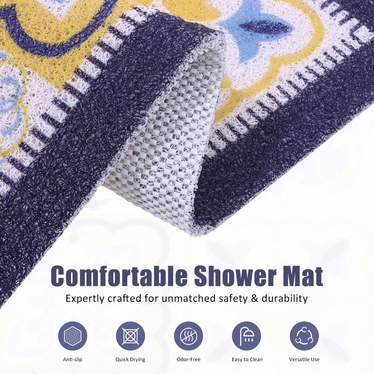 LY4U Loofah-like Shower Mat Non Slip, Washable Colorful PVC Bath Mats for Bathroom Floor, Anti Slip Bathroom Mat for Elderly, Quick Dry