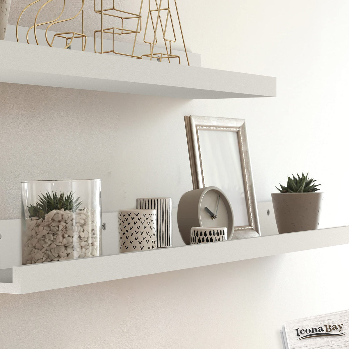 Icona Bay 36 Inch (91 cm) Floating Shelves for Wall, Set of 3 in Powder White, Modern Rustic Style, Wall Mounted Display Shelves, Picture Ledges