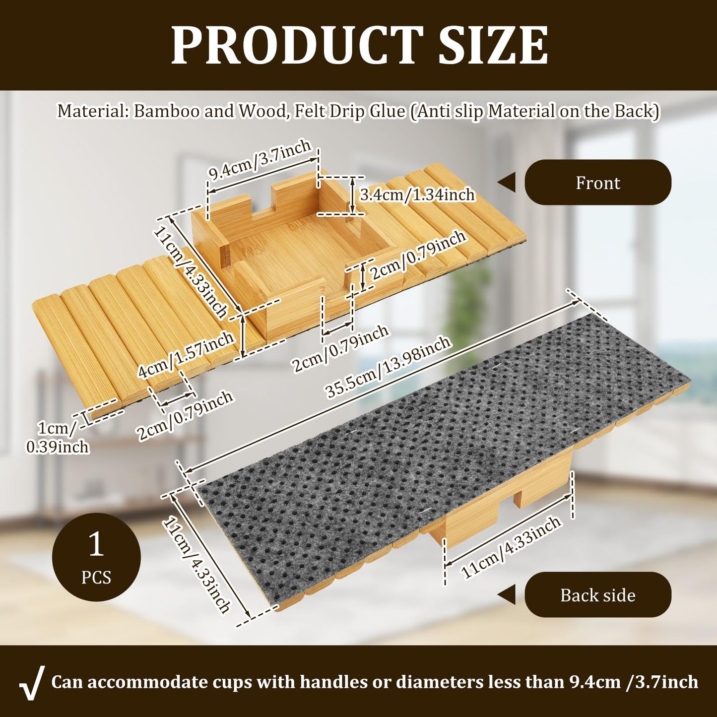 1Pack Sofa Arm Tray, Foldable Couch Cup Holder Bamboo Armrest Tray, Sofa Armrest Organiser for Drinks, Snack, and Remote