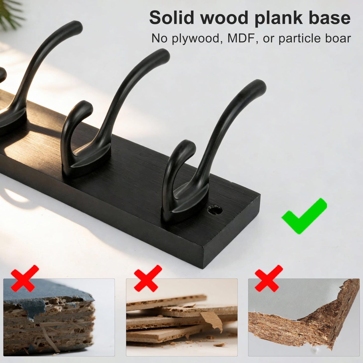 HONSKY Wall Coat Rack with 7 Double Hooks,50cm Wall Coat Hook,Wooden Coat and Towel Hanger Storage for Entryway, Bathroom, Bedroom