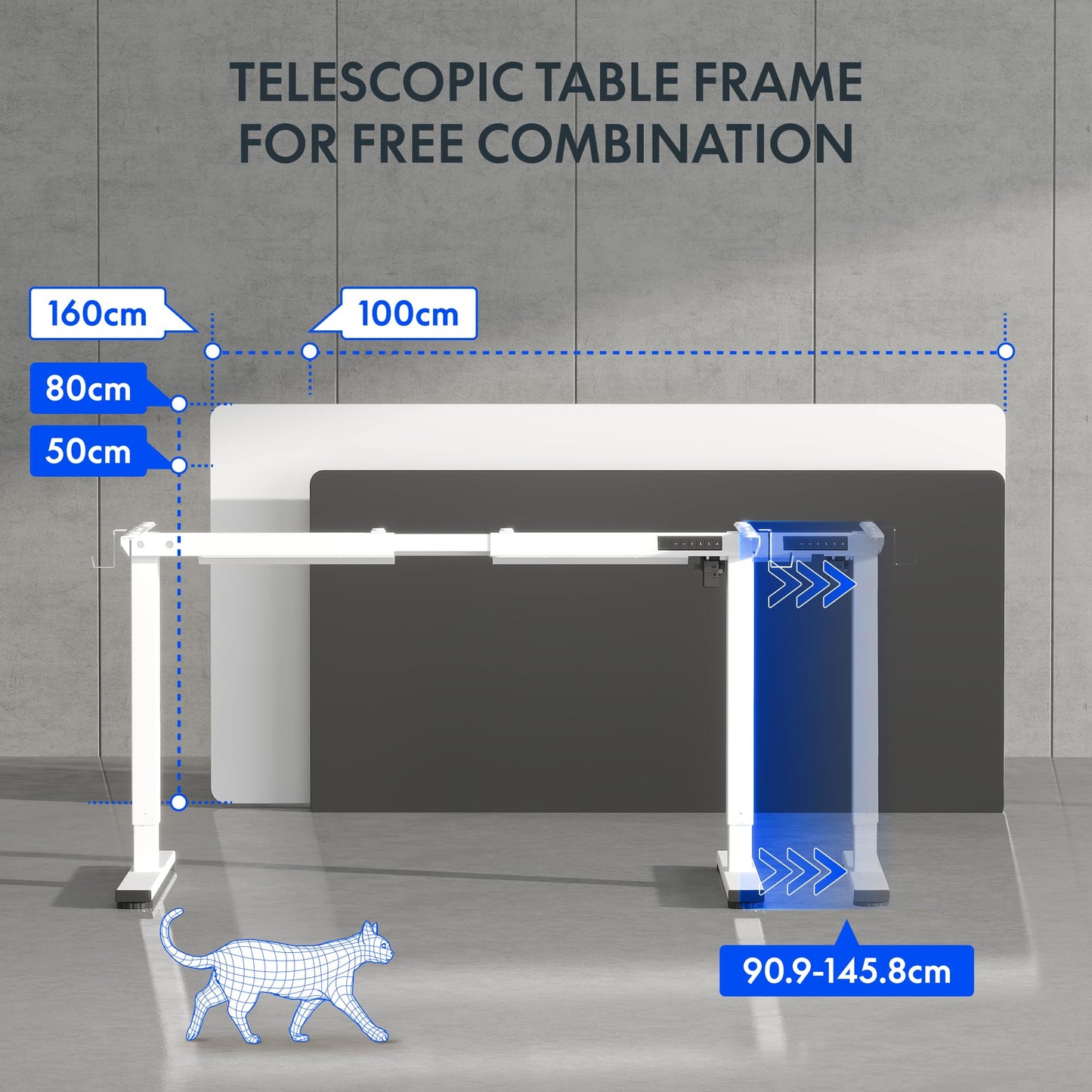 FLEXISPOT CylineE Electric Standing Desk Frame with Round Legs, Height Adjustable Sit-Stand with Memory Control Panel and Anti-Collision System, White